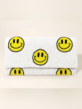 Smiley Beaded Clutch - White and Yellow